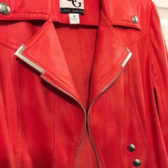 Lena Gabrielle Faux Leather Coral Moto Jacket - Picture 3 of 8